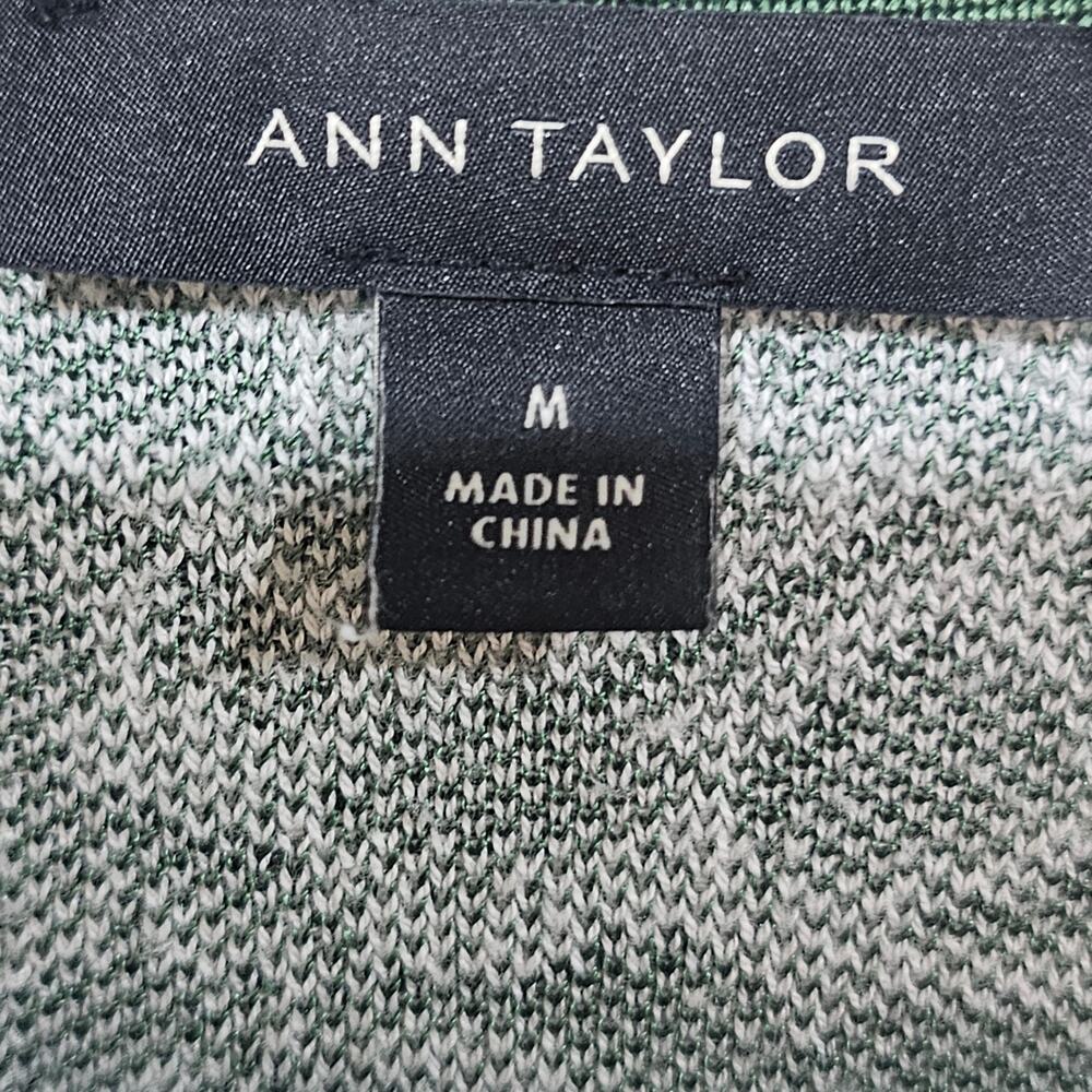 Ann Taylor Sweater Dress Medium Green White Leaf Print Knit Shift Dress - Picture 5 of 7